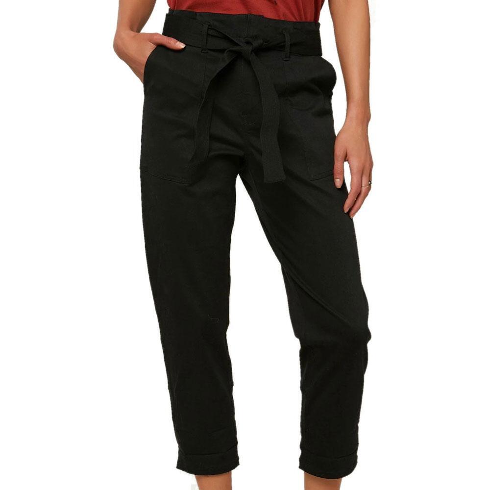 O'Neill Dillon Woven Pants Women's XS Black Paperbag Tie Waist Relaxed Tapered